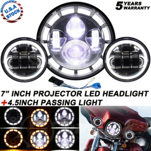 Chrome 7" LED Headlight + 4.5“ Fog Passing Light For Honda Shadow VXL Sabre 110 - Picture 1 of 18