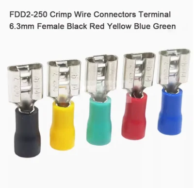 FDD2-250 Crimp Wire Connectors Terminal 6.3mm Female Black Red Yellow Blue Green - Image 1 of 3