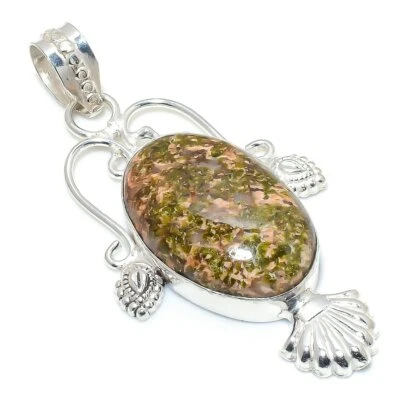 Unakit Edelstein Handarbeit 925 Sterlingsilber Antikschmuck Anhänger 2,56" l373 - Bild 1 von 4