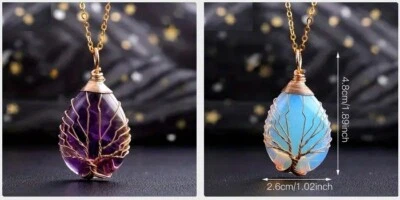 Pendant Necklace-Gold-tone wire-wrapped crystal - approx. 18" gold-tone chain. - Image 1 of 3