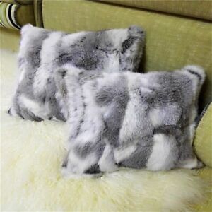 100% Real Rabbit Fur Pillowcase Cover Pillow Sections Cushion 18 x 20'' Gray