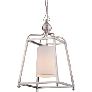 Crystorama 2240-PN Sylvan 11.5" White Linen Shade Pendant in Polished Nickel - Picture 1 of 2