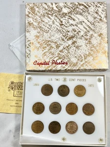 US 2c Two Cent Pieces 1864 - 1872 Rare Coins Vintage Capital Plastics Holder Set - Picture 1 of 15