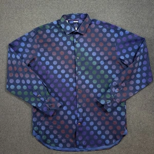 Luchiano Visconti Black Shirt Men's Medium Polka Dot Blue Long Sleeve Button Up - Picture 1 of 11