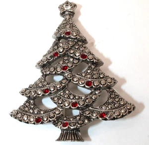 Vintage Avon Weihnachtsbaum Brosche Markasit & dunkler Rubin Strass 2" Größe - Bild 1 von 3