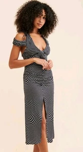 Vestido de cóctel midi acanalado a lunares blanco y negro For Love and Lemons talla M  - Imagen 1 de 13