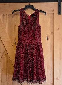 MODA INTERNATIONAL Red Black Lace Dress Size 0 Sexy Lined Mini Whimsigoth Tank - Picture 1 of 13