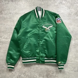 VTG 90s NFL PHILADELPHIA EAGLES STARTER SATIN BOMBER JACKET SIZE M MADE IN USA - Picture 1 of 10