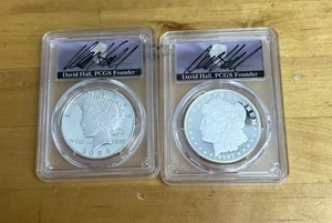 2023 S Proof Silver Peace & Morgan Dollar PCGS PR70 DCAM FDOI David Hall Signed - Picture 1 of 11