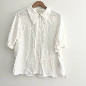 Ted Baker Loose White Button Down w Beaded Triangular Collars Womens Sz 6 - Picture 1 of 12
