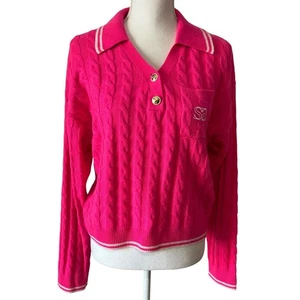 SANDRO Gaultier Polo-Pullover Zopfmuster Wolle Kaschmir rosa Größe 8 - Bild 1 von 6
