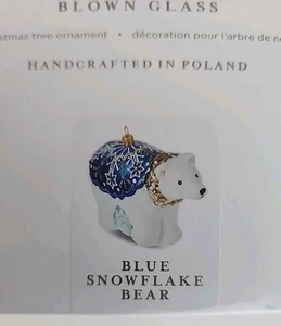 Hallmark Heritage Collection Glass Blown BLUE SNOWFLAKE BEAR Ornament HDR1585 - Picture 1 of 12