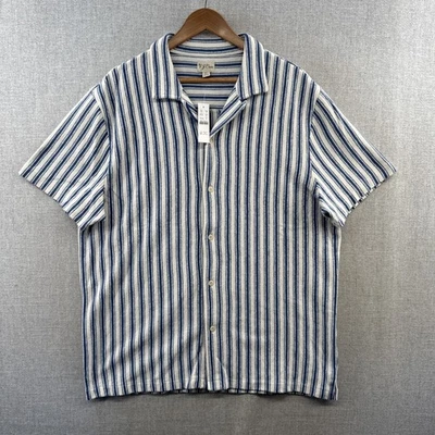 NEW J Crew Textured Camp Collar Sweater Shirt Mens XL Blue Striped Resort Casual - Image 1 of 4