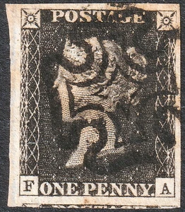 1840 AS41 1d BLACK PLATE 6 SUPERB USED VERY LARGE MARGINS MALTESE CROSS (FA) - Picture 1 of 2