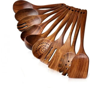 Wooden Spoons for Cooking -10 Pcs Cooking Utensils Set with Smooth Finish, Du... - Picture 1 of 7