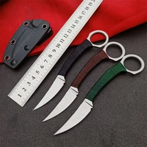 New D2 Steel Blade Rope Handle Survival Hunting  Tactics Karambit Claw Knife C05 - Picture 1 of 10