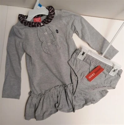 IZOD Baby Toddler Girl 2 PC Long Sleeve Ruffle Dress Panty Grey 0-24 MO MSRP:$30 - Изображение 1 из 4