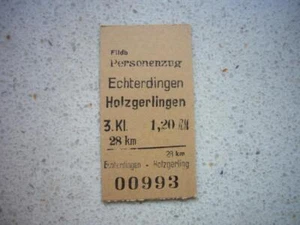 506) Alter Fahrschein VOR 1945, Personenzug ECHTERDINGEN - HOLZGERLINGEN 1,20 RM - Bild 1 von 2