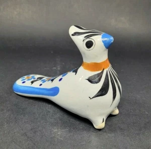 Mexican Pottery Bird Figurine Tonala Folk Art Hand Painted Blue Mexico Cardinal - Picture 1 of 10