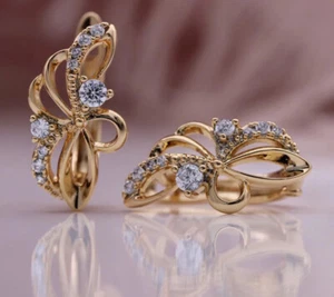 18K ROSE GOLD FILLED FLOWER HOOP EARRINGS MADE WITH SWAROVSKI CRYSTALS GIFT GF57 - Picture 1 of 6