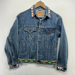 Vintage Levis Denim Jacket Boys 16 Blue Jean Trucker Beaded USA Made Red Tab - Picture 1 of 12
