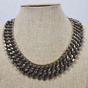Vintage Braided Statement Necklace 18 Inch Gold Tone & Black - Picture 1 of 5