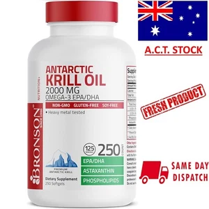 BRONSON ANTARCTIC KRILL OIL 2000mg 250 Softgels - Omega 3 EPA DHA Astaxanthin AU - Picture 1 of 8