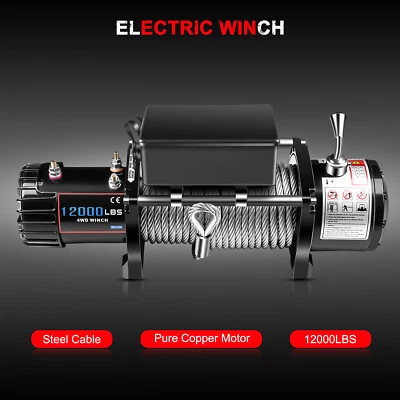 12V 12000LB Electric Winch Towing Trailer Steel Cable Off Road for JEEP Wrangler - Image 1 of 4