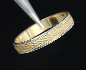 ITALIAN SOLID 14K WHITE & YELLOW GOLD MILGRAIN WEDDING 3 mm RING sz5.25 / 1.6g - Picture 1 of 8