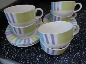 ROYAL DOULTON EXPRESSIONS CANDY STRIPE CUPS AND SAUCERS X 6 - Picture 1 of 3