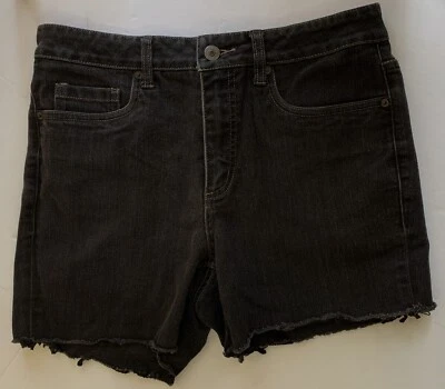 Mujer Coldwater Creek Negro DENIM CORTE SHORTS 8 Jeans 5 Bolsillos CORTES Fray Foto 1 de 2