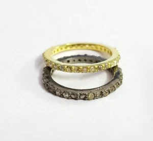 Natural Pave Diamond Stackable Dainty 925 Solid Silver Full Eternity Band Ring - Picture 1 of 6