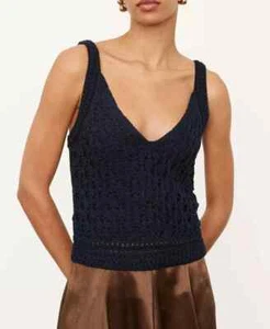 $245 NWT VINCE Crochet Camisole Navy Tank sz XS     V804379011 - Picture 1 of 10