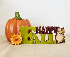 Happy Fall Tabletop Decor Pumpkin Sunflower Owl 8" New - Picture 1 of 4