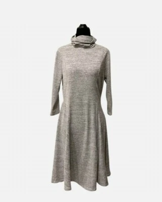 NY Collection Cowlneck/Face Mask 3/4 Sleeve Knee Length Sweater Dress Grey Sz PM - Image 1 of 2