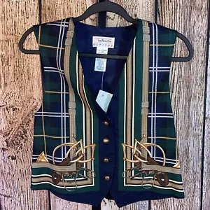 Talbot’s Petites Women’s Rayon Button Up Vest Blue Plaid Equestrian Size P NWOT - Picture 1 of 5