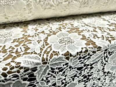Cutwork Lace Couture Dress Fabric With Border, Per Metre - Floral - Ivory - Image 1 of 4