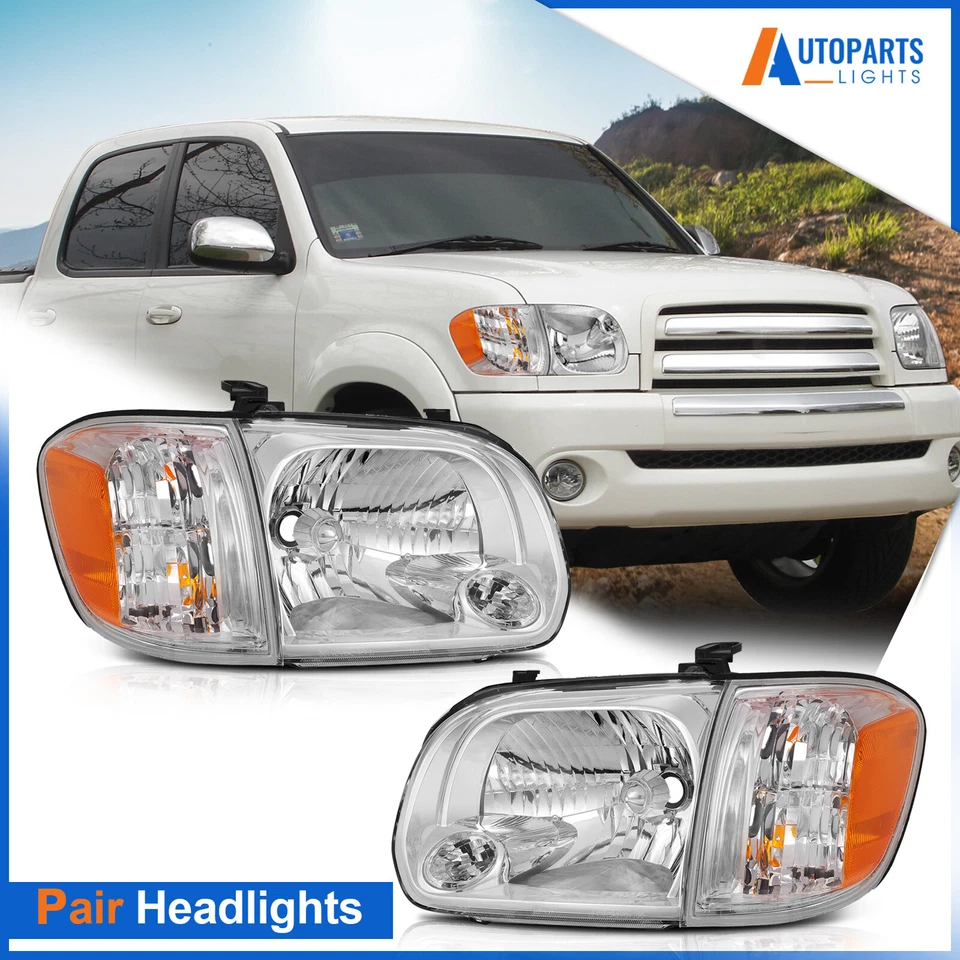Chrome Headlight Assembly Pair For Toyota Tundra Crew Cab Pickup 4Door 2005 2006 - Изображение 1 из 4