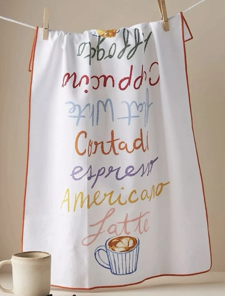 NWT ANTHROPOLOGIE Coffee Drinks Tea DISH TOWEL Dishtowel - Image 1 of 1