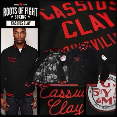 Roots of Fight Bloodlines Black Cassius Clay Canvas Letterman Melton Jacket 2XL - Image 1 of 4