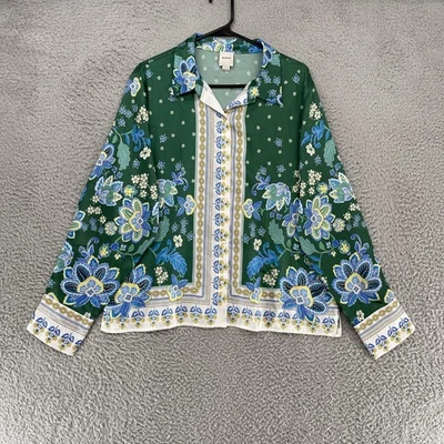 Maeve Bufanda Blusa Top Mujer Grande Verde Floral Botones Sedosa Anthropologie Foto 1 de 4