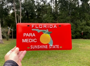 Florida Paramedic License Plate Tag – Embossed Metal, Reflective Red RARE - Picture 1 of 5