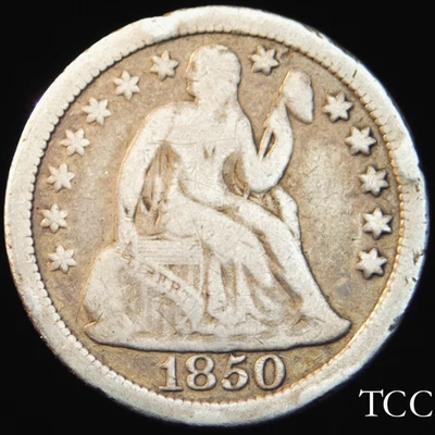 1850 LIBERTY SEATED DIME ~ BEAUTIFUL ORIGINAL 10c COIN ~ TCC - Image 1 of 4