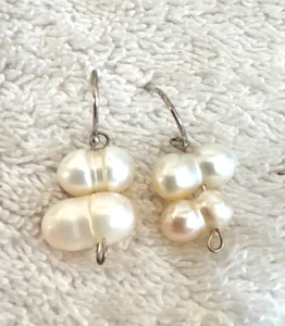 Vtg SUNDANCE CATALOG Sterling Silver BLISTER PEARL Earrings ONE OF A KIND 1" - Picture 1 of 2
