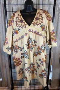 Sundance Amber Garden Dress Cream Floral Embroidered 3/4 Sleeve Popover Size M * - Picture 1 of 4