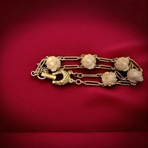 Goldette NYC Bracelet with Cream Rose Accents Dragon Clasp Double Strand 6.5" (C - Picture 1 of 6