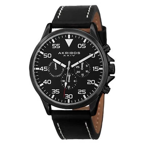 Men's Akribos XXIV AK773 Swiss Multifunction Day Date Leather Strap Watch - Picture 1 of 22