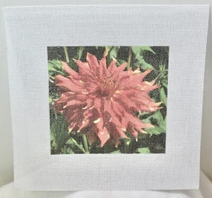 Printed Color Needlepoint Canvas Red Dahlia 3-1/2" x 3-1/2" - Picture 1 of 2