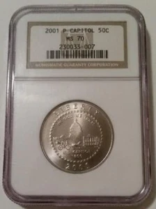 2001 P Campidoglio Centro Visite Mezzo Dollaro Commemorativo MS70 NGC - Foto 1 di 2