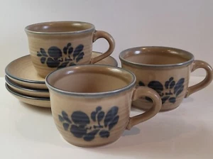 3 Sets of Vintage Pfaltzgraff Folk Art cups and saucers, #100, large castle - Picture 1 of 18